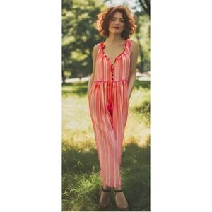 Anthropologie Jumpsuit Pastel Stripe Tassel Sleeveless Button Rayon Size X-Small